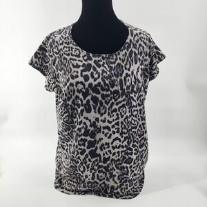 Evan Picone Black Tan Animal Print Cap Sleeve Blouse Shirt Size XL